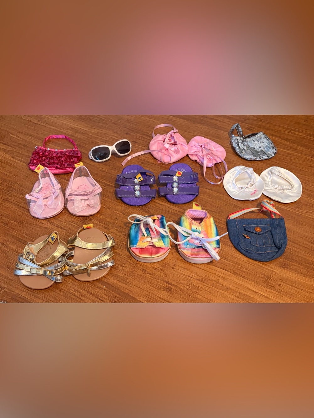 Build A Bear Shoes Accessories Lot Sunglasses Bags Purses BABW Sequins Sandals